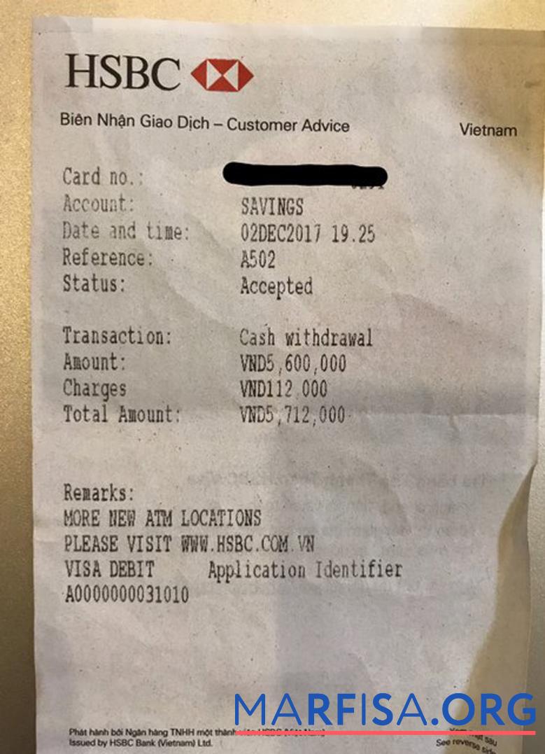 Realistic Vietnam HSBC bank receipt real example